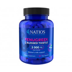 Natios Fenugreek & Blessed Thistle Extract, Pískavica & Benedikt, 2000 mg, 120 veg. kapsúl